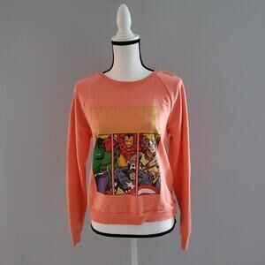 Mighty Fine Marvel Heroes Round Neck Orange Sweatshirt Size M